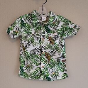 H&M green leaf print button down shirt